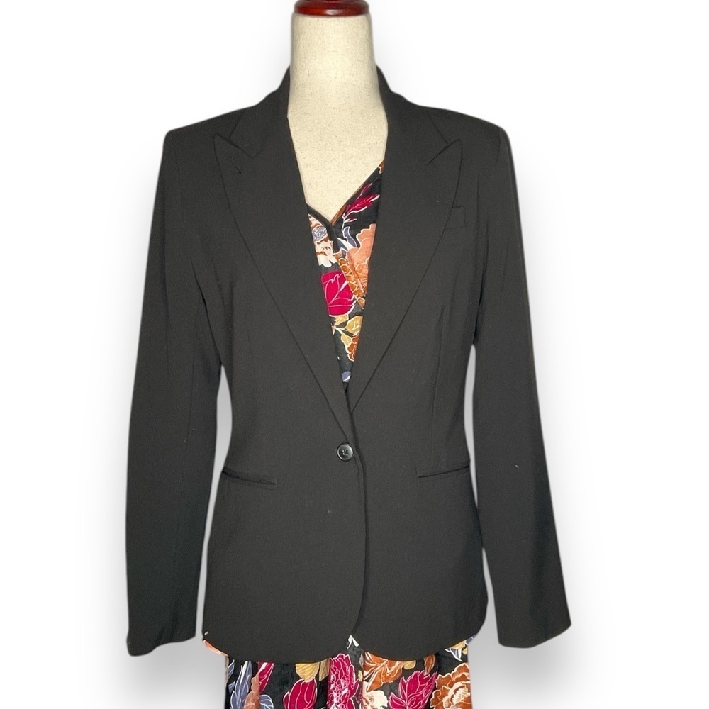 Norma Kamali Black Notch Collar Button Closure Blazer Size 10